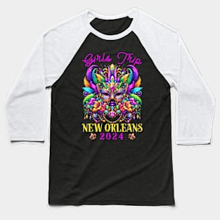 Girls Trip New Orleans 2024 Women Girl Mardi Gras Mask Beads Baseball T-Shirt